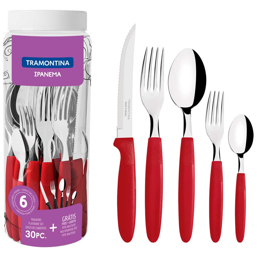 JUEGO DE CUBIERTOS 30 PIEZAS ROJO IPANEMA TRAMONTINA