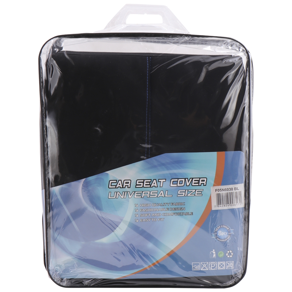 CUBRE ASIENTO 8 PZS COLOR NEGRO Y AZUL